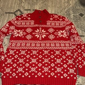 Vintage Ralph Lauren Sweater Hand Knit Red White Snowflake No size but fits a LG